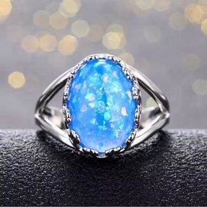 Blue Opal Sterling Silver Ring